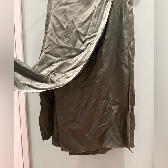 Vince Olive Satin Flint Draped Panel  Midi Skirt XS Elastic Waist - Picture 5 of 5